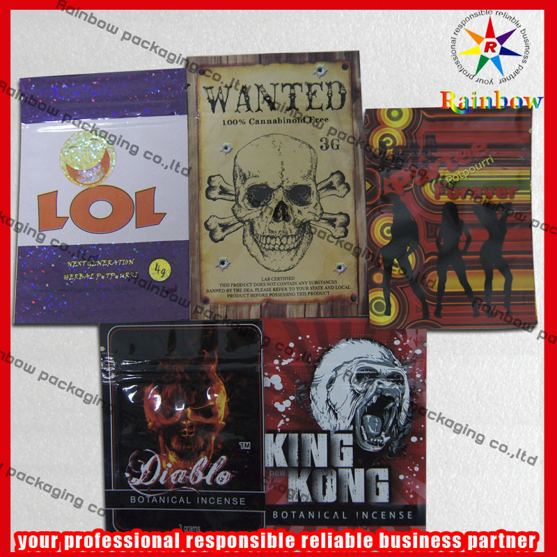 Foil Top k Bags Herbal Incense Packaging Potpourri 4g 10g