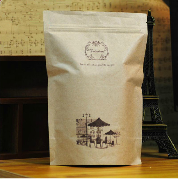 Coffee Bean Customized Paper Bags Brown Kraft With Window and Zipper craft paper bag