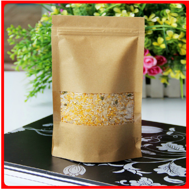 Food Grade Customized Paper Bags Kraft Paper With  Window For Beans / Rice
