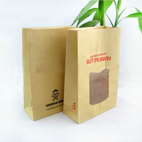 Food Grade Customized Kraft Paper Bags Clear Window For Bread