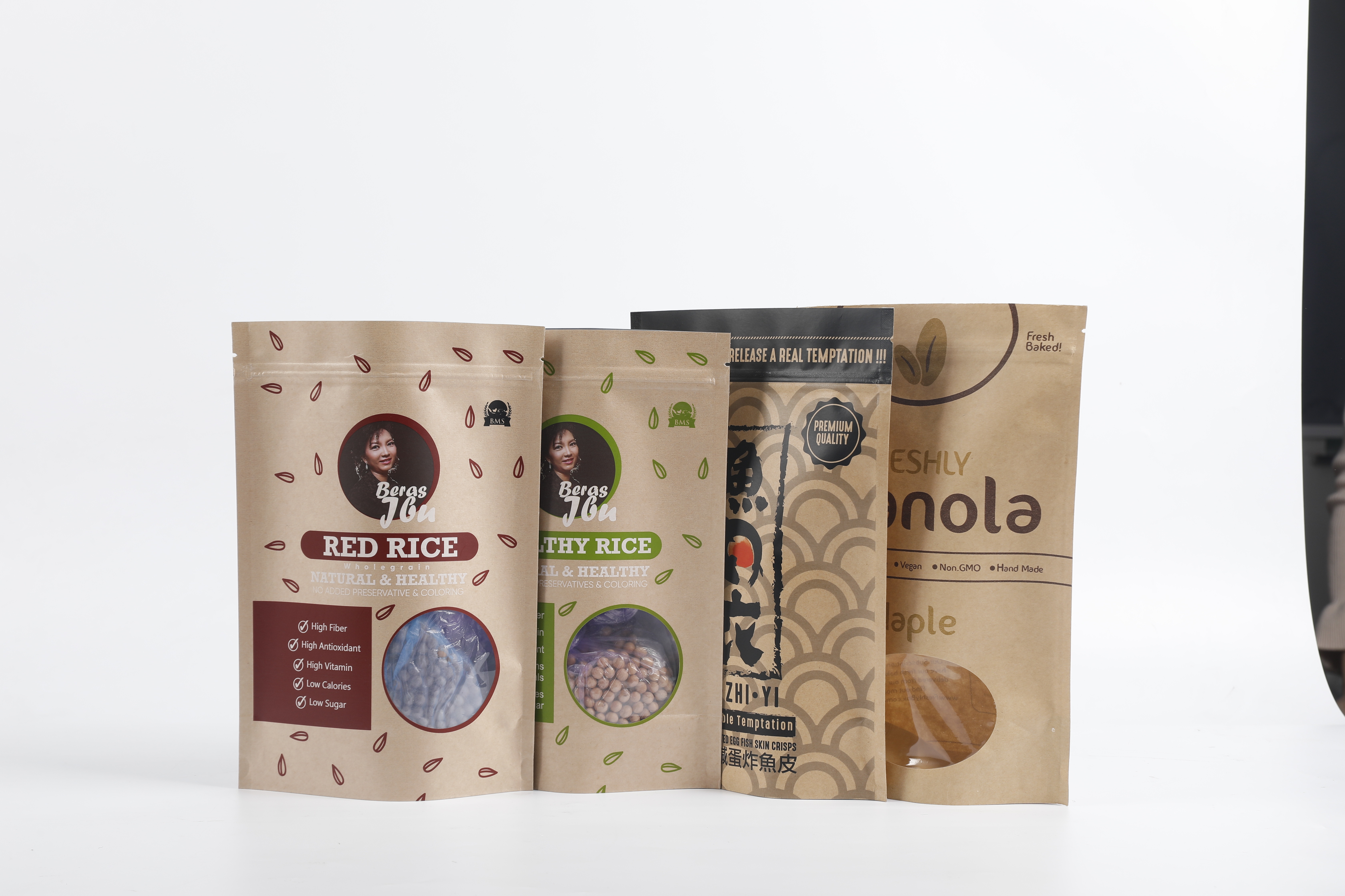 Custom Biodegradable PLA Kraft Paper Zipper Pouch Stand Up Tea Food Packaging