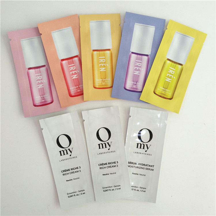 Heat Sealed Cosmetics Sample Packaging Sachets Flat Pouch Mylar Foil 3 Sides Seal Bags