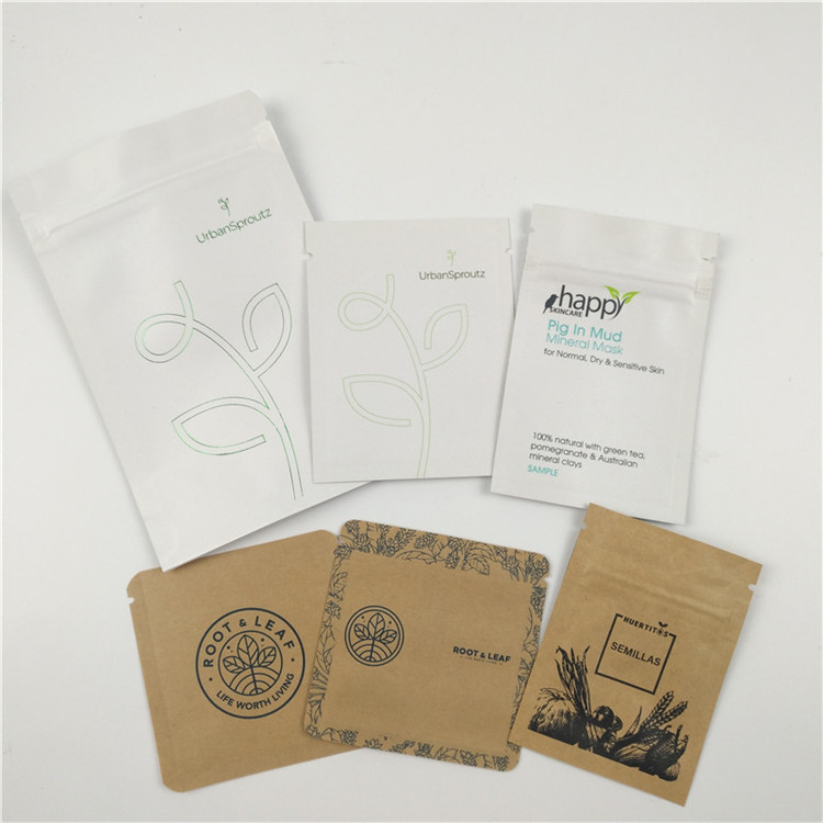 Mini Kraft Paper Cosmetic Pouch Packaging With Zipper Empty Foil Coffee Tea Pill Sachet