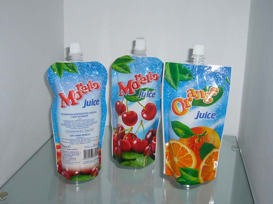 Custom Sky Blue Plastic Spout Pouch Packaging Orange Juice Drink Packaging