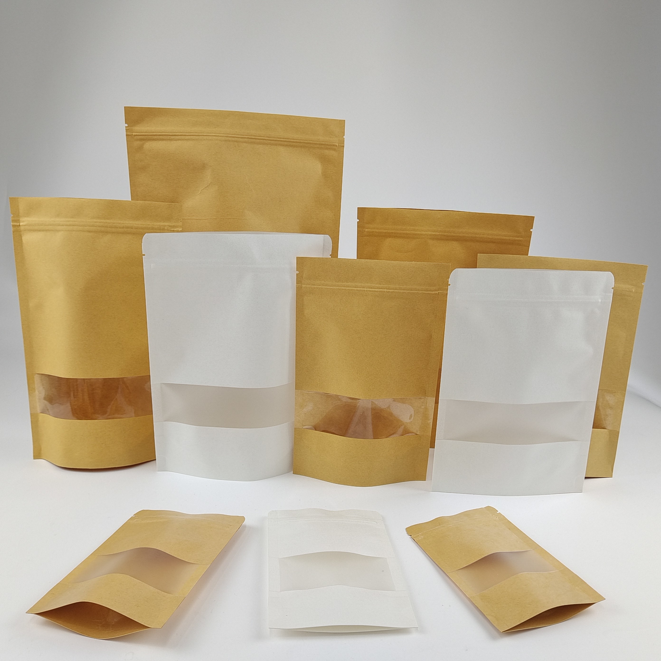 Self Standing Doypack Kraft Paper Bag For Food Snacks Dried Fruits Cookie Tea