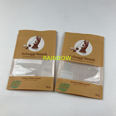 Recycled Customized Resealable Stand Up Pouches Pet Food Brown Kraft Paper Bags
