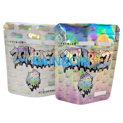 Holographic Mylar Bag Resealable Smell Proof Stand Up Pouch 3.5g/7g/1oz/1lb Gummies Snack Plastic Bag With Zipper