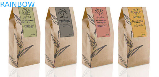 Recycled Printing Zipper Tea Bags Packaging Square Bottom Brown