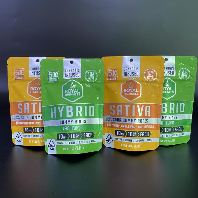 Printing Ziplock Cannabis Flower Plastic CBD Infused 50mg 100mg Gummies ...